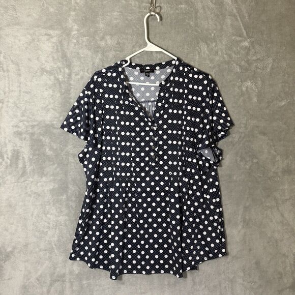 Cocomo Woman Top 3X Flutter Sleeves Blue Polka Dot Popover Wrinkle Free - Picture 2 of 10